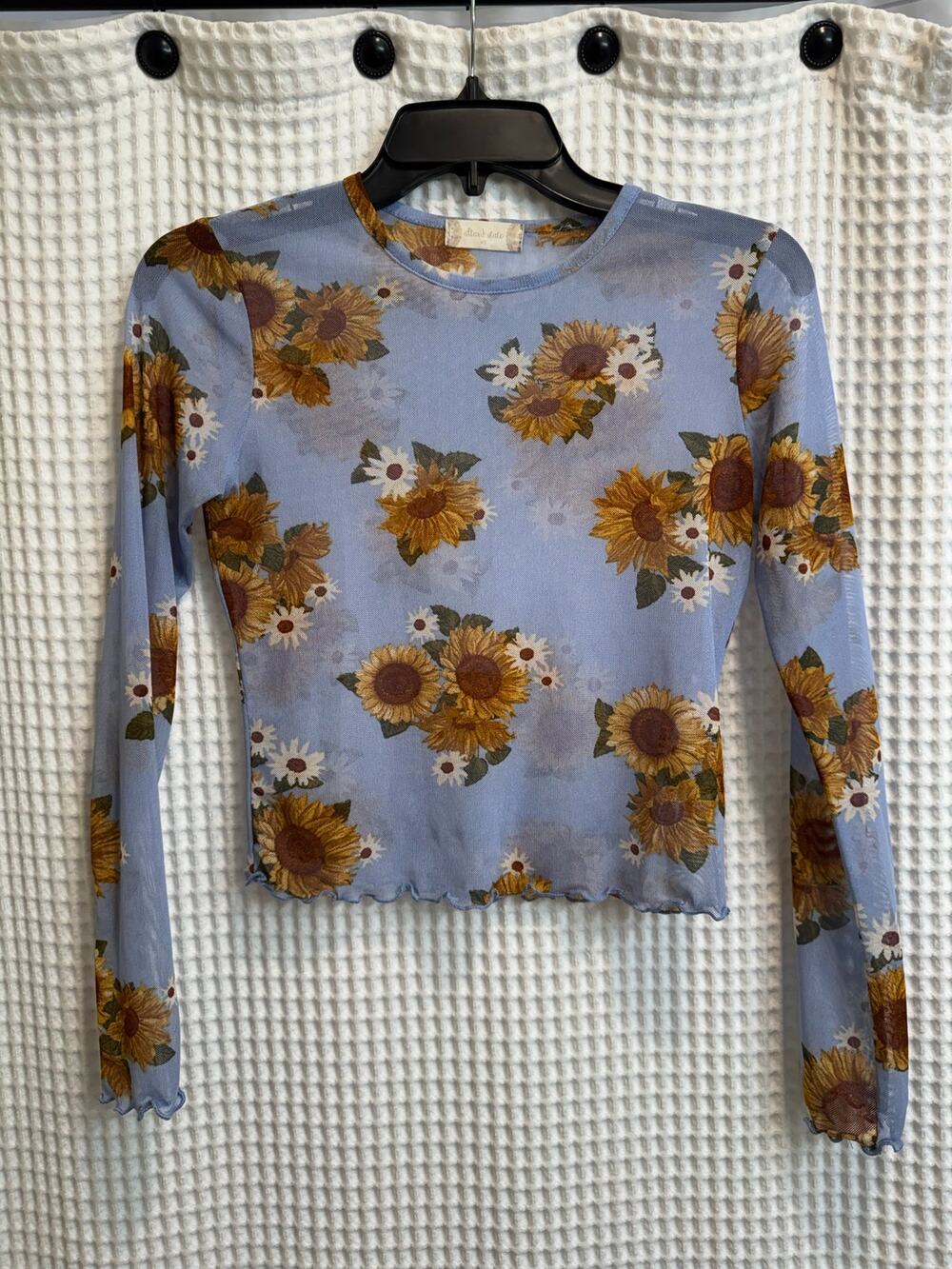 Altar'd State Light Blue Sunflower Mesh Long Sleeve Top Extra Small